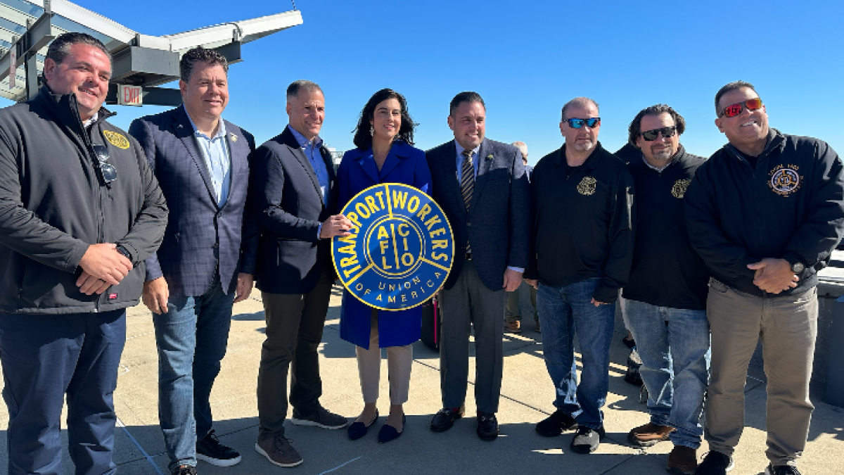 Reps. Nick LaLota, Marc Molinaro, Nicole Malliotakis and Anthony D'Esposito pictured with members of TWU